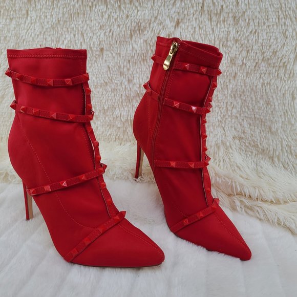 Billie by So Me  Studded 4" Ankle Bootie Red - Picture 3 of 7